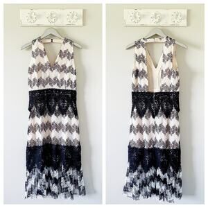 Foxiedox Black and White Lace V Neck Midi Dress NEW